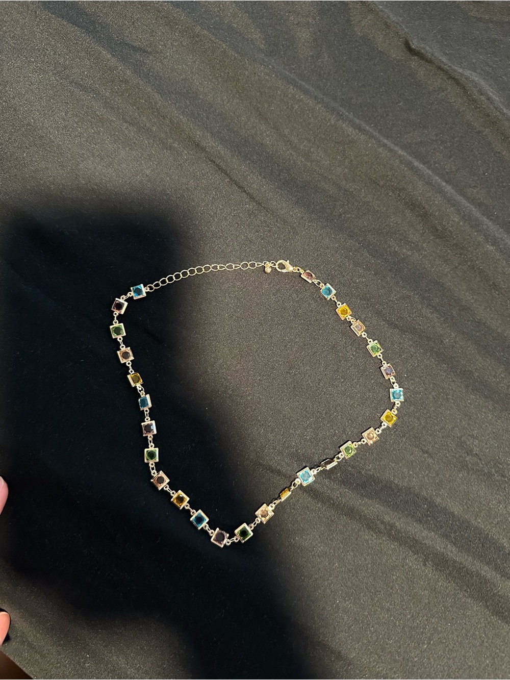Gold-Tone Multicolor Square Stone Necklace